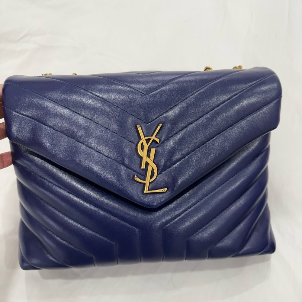 Ysl Lou Lou Blue Quilted Leather Shoulder Bag size medium